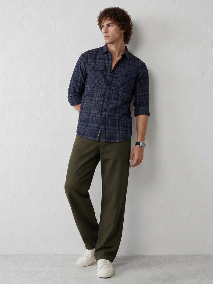 Slim Fit Double Pocket Shirt | Blue