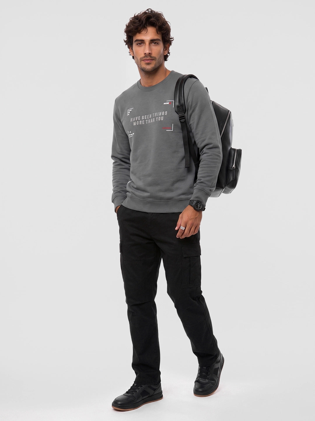 Slim Fit Placement Printed Sweatshirt | Grey