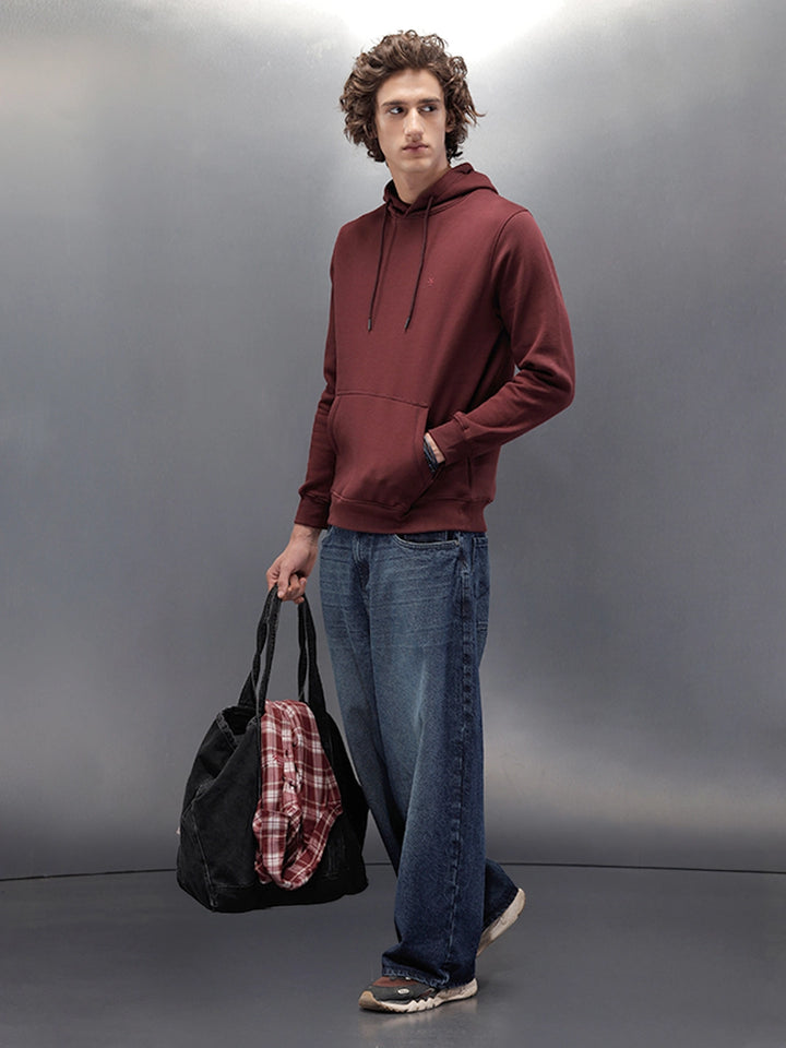 Regular Fit Maroon Hooded Pullover In Super Soft Fabric | Maroon