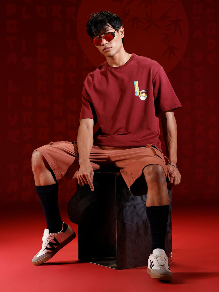 Minimal chest print T-shirt | Maroon
