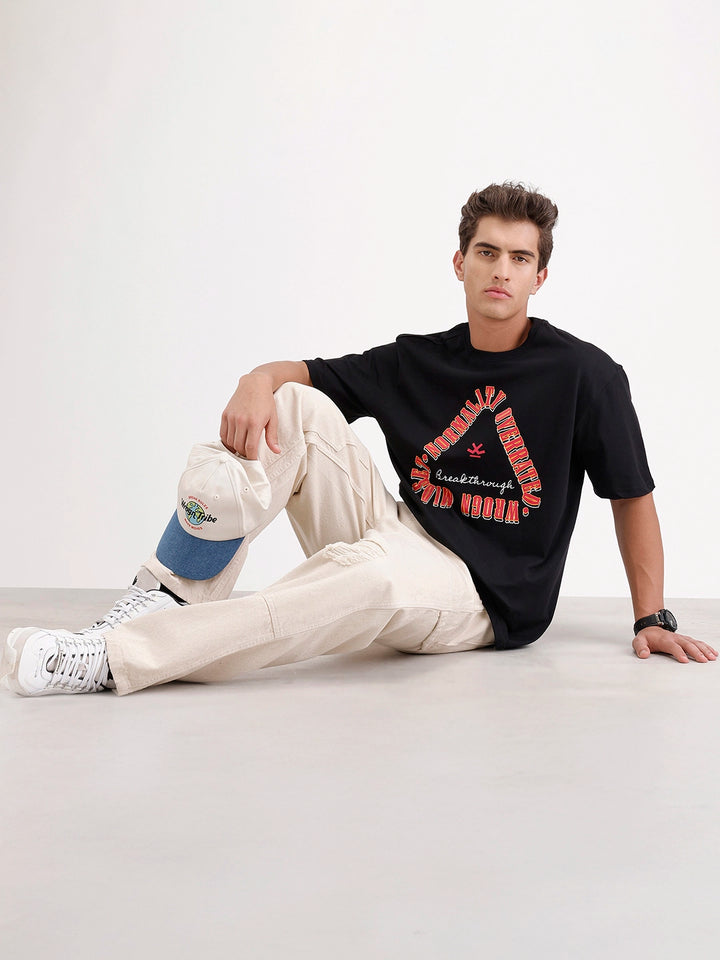 Oversized Placement Printed T-Shirt | Black