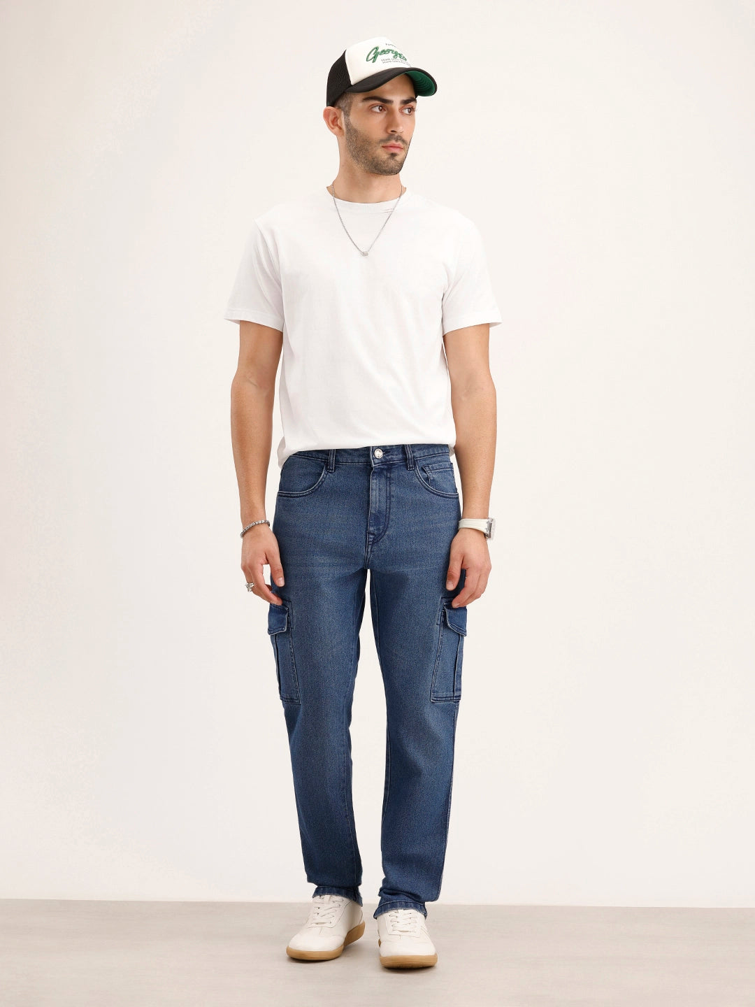 Relaxed Fit Cargo Denim Jeans | Blue