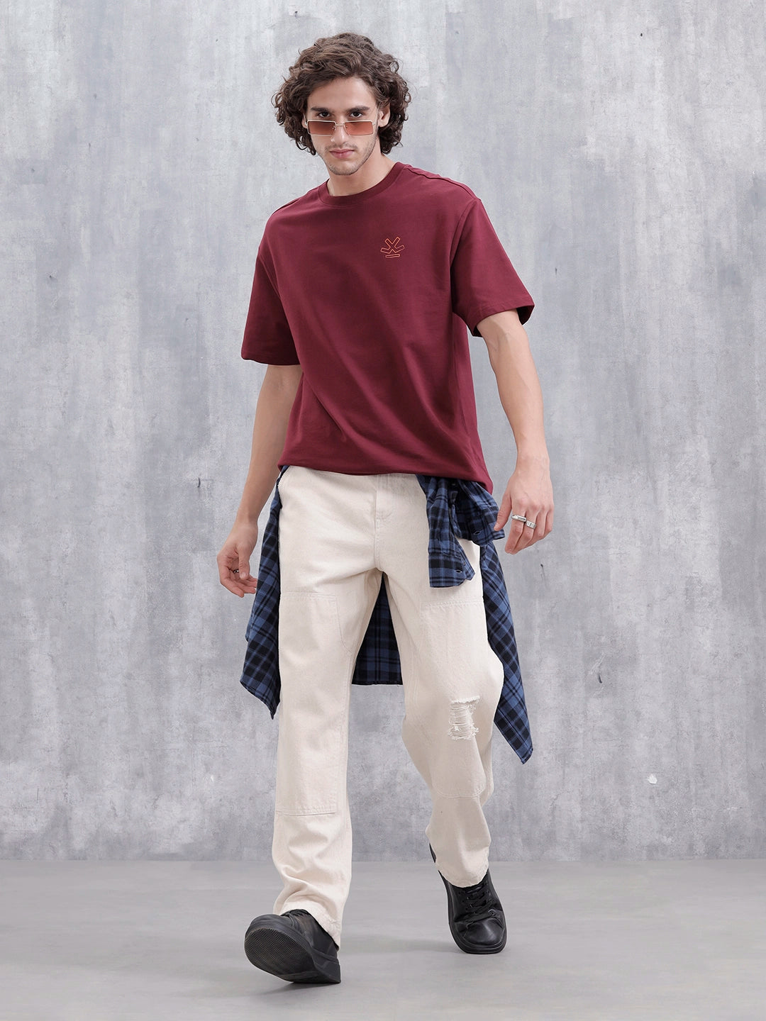 Mythical Faces Oversized Cotton Back Print T-Shirt | Maroon