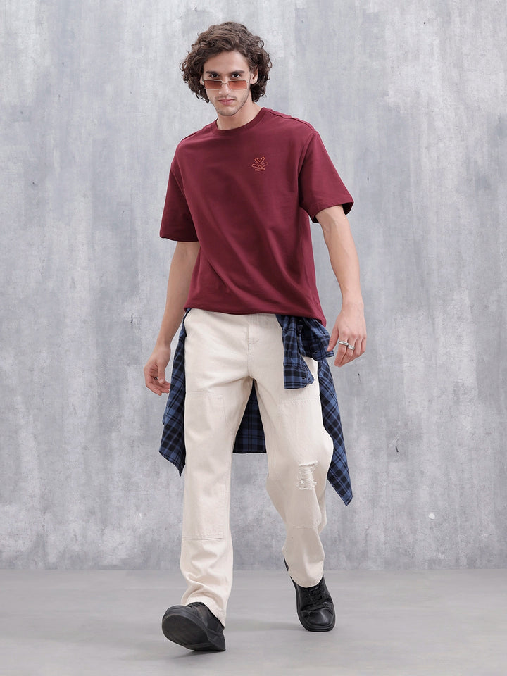 Mythical Faces Oversized Cotton Back Print T-Shirt | Maroon