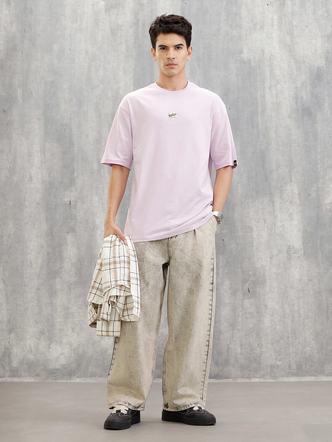 Placement Patchwork Oversized T-Shirt | Purple