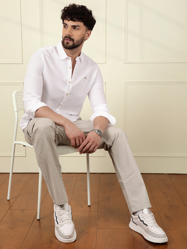 Solid Linen Blend Shirt | White