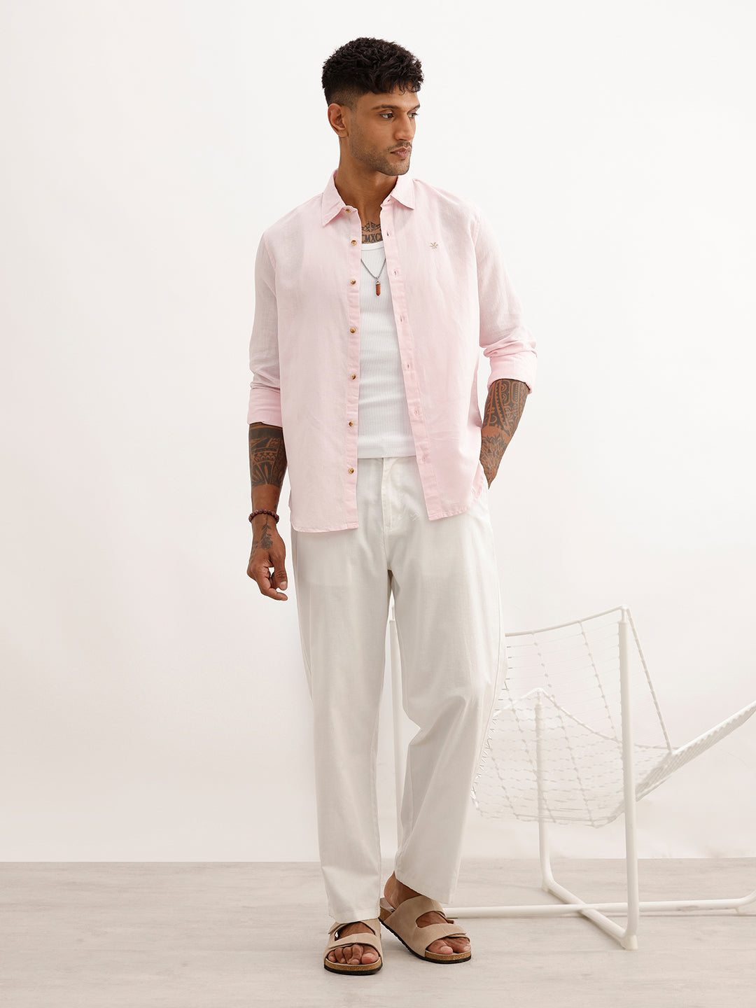 Solid Slim Fit Full Sleeve Shirt | Pink