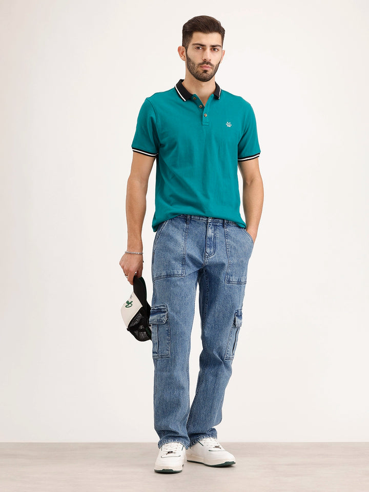 Relaxed Fit Cargo Denim Jeans | Light Blue