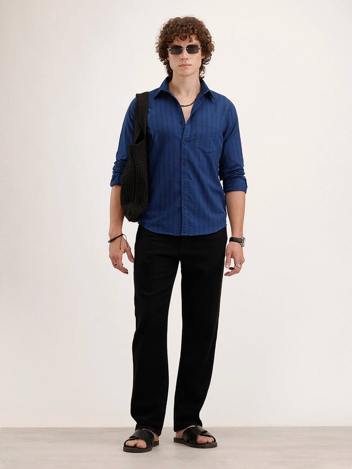Regular Fit Striped Shirt | Dark Blue