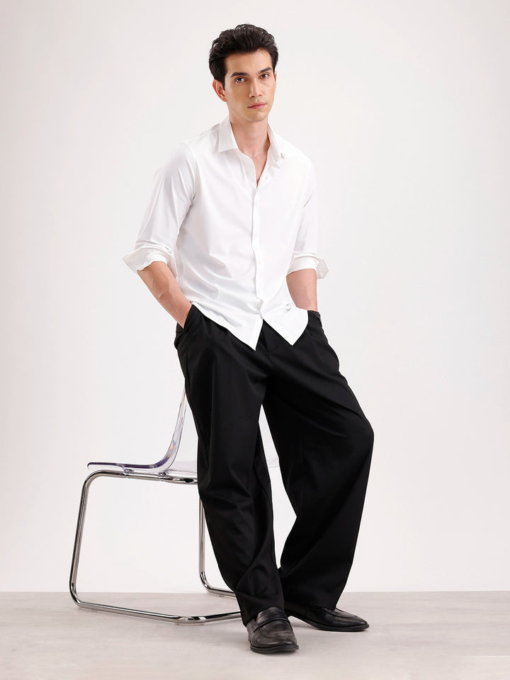 Solid Slim Fit Full Sleeve Shirt  | White