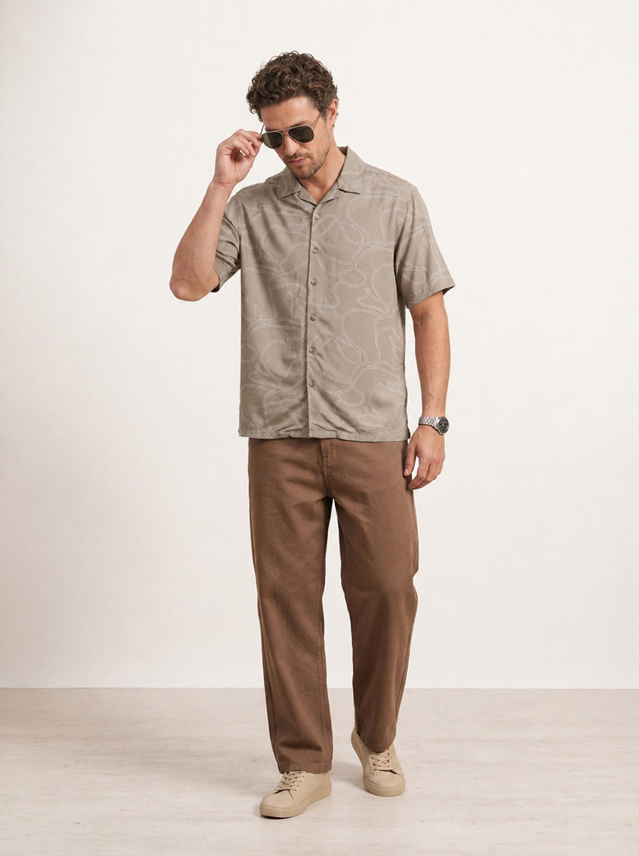 Comfort Fit AOP Half Sleeve Shirt | Brown