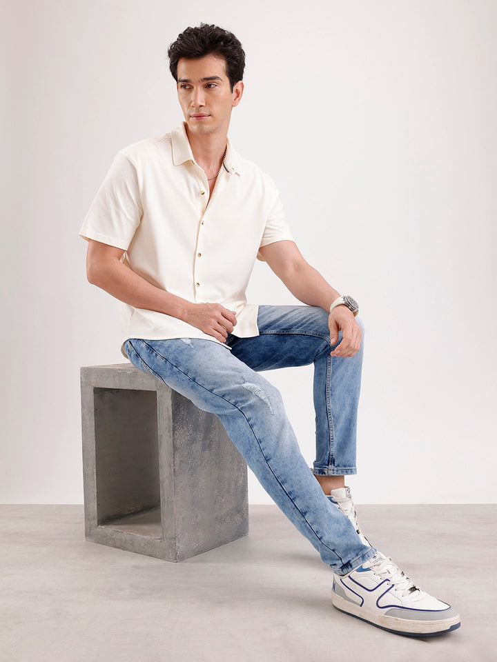 Light Distressed Skinny Crop Denim Jeans  | Blue