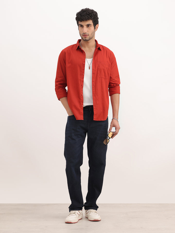 Solid Slim Fit Full Sleeve Shirt | Red