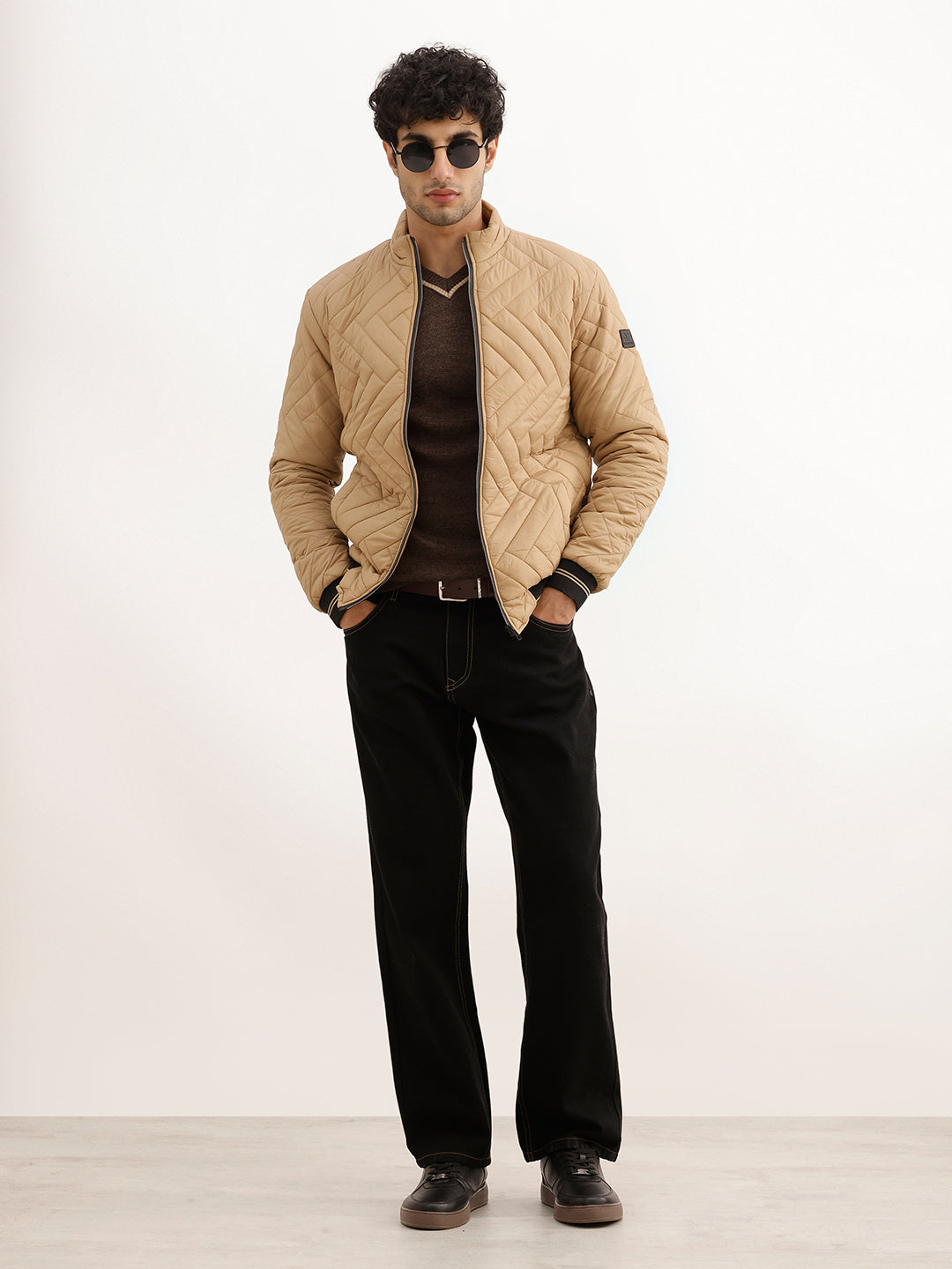 Solid Regular Fit Puffer Jacket | Beige