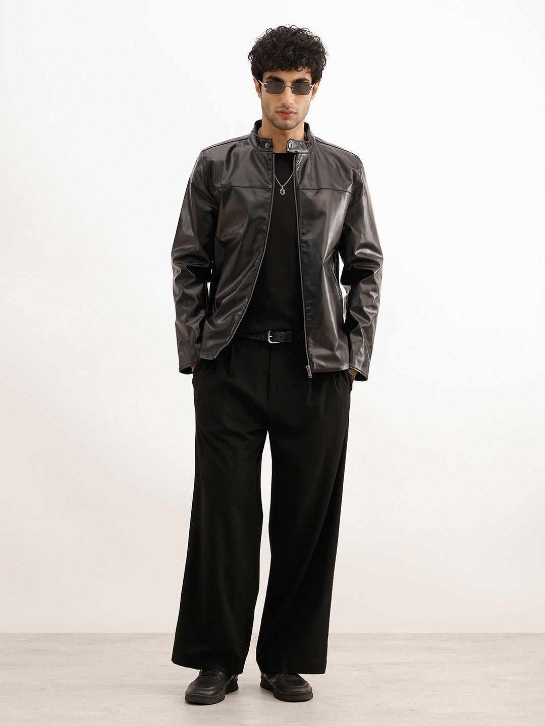 Solid Slim Fit Zipper Jacket | Black