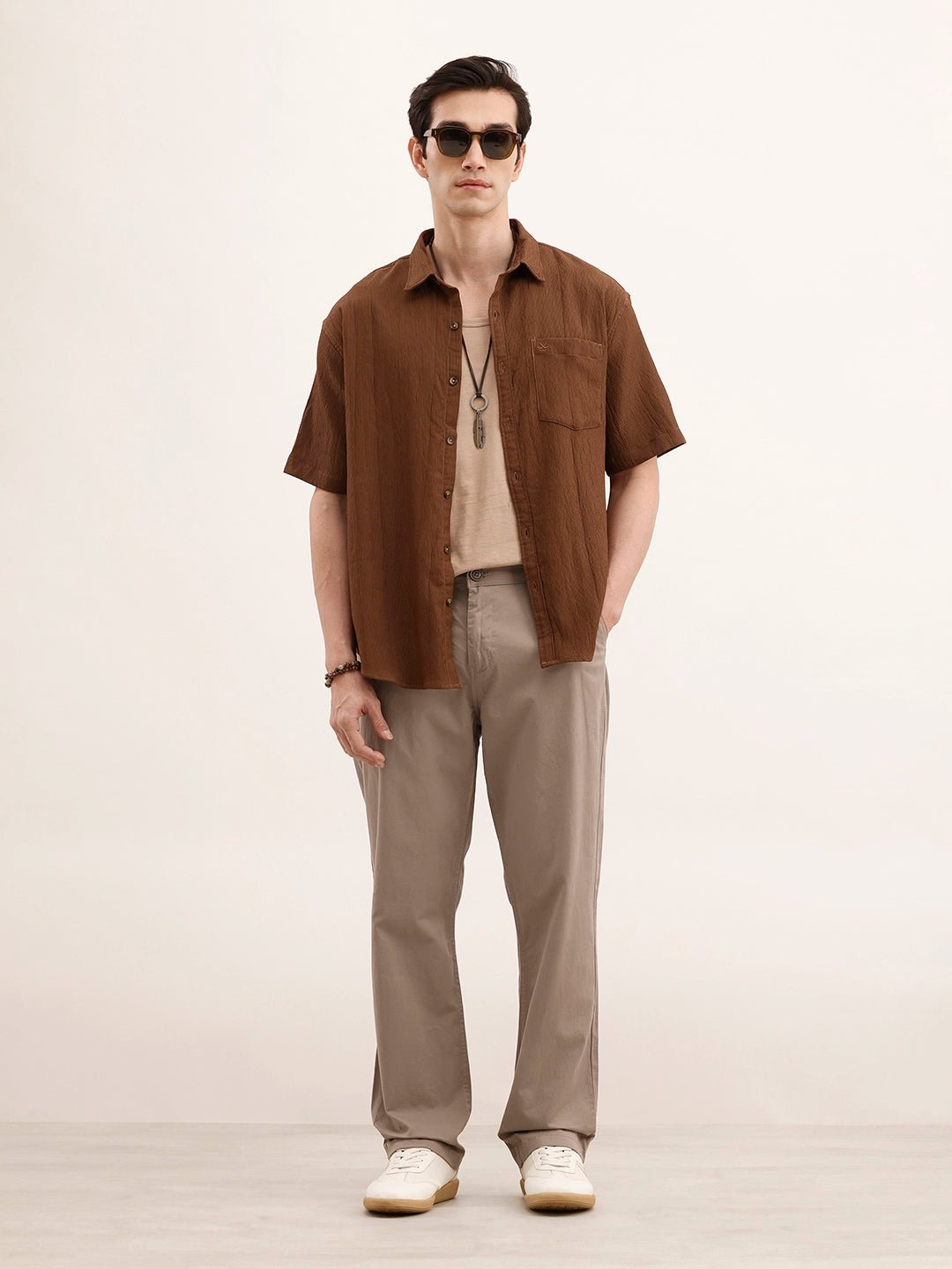Comfort Fit Textured Shirt | Dark Khaki