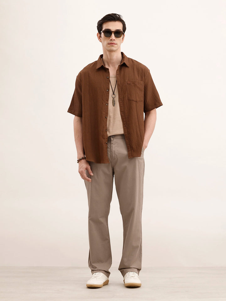Comfort Fit Textured Shirt | Dark Khaki