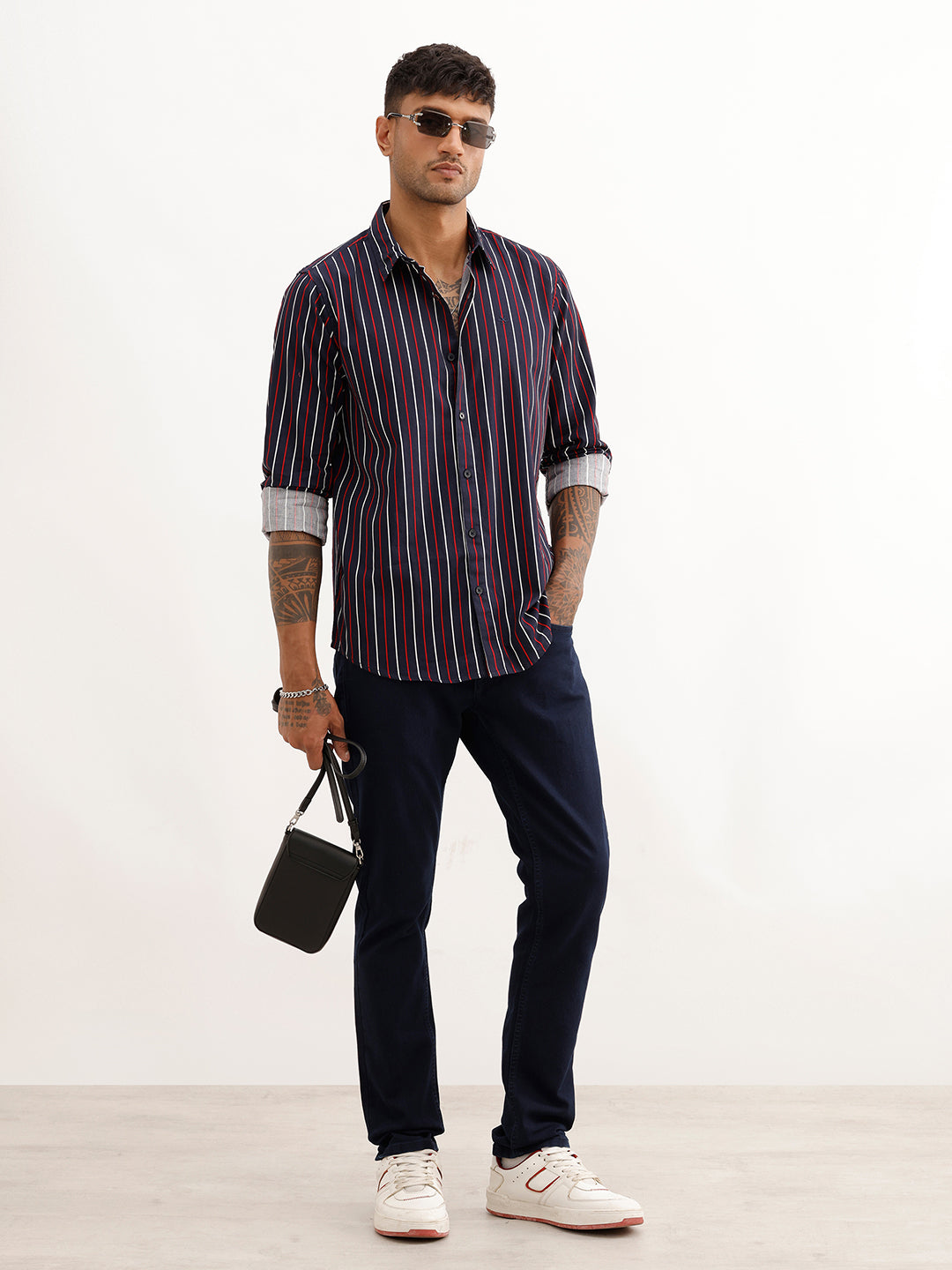 Regular Fit Striped Shirt | Navy Blue