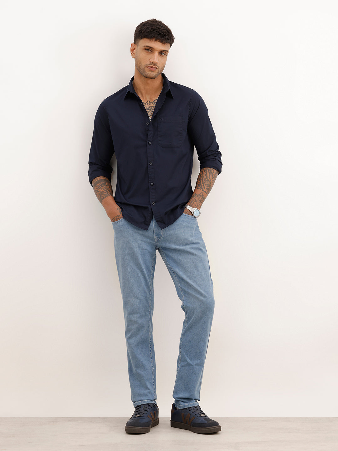 Solid Regular Fit Full Sleeve Shirt | Navy Blue | WWSH0842MAZ