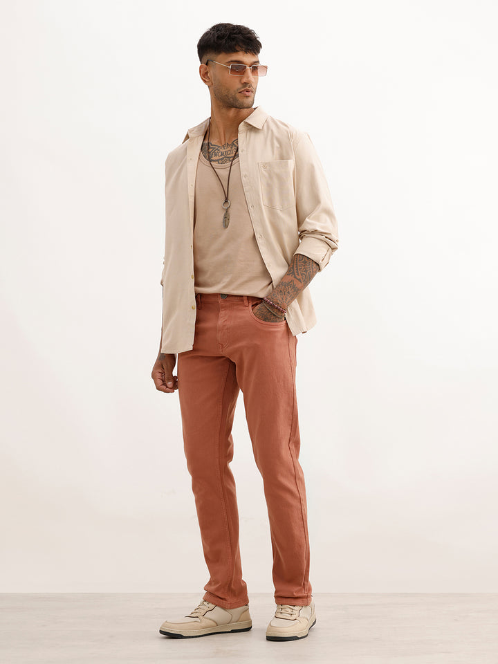 Solid Straight Fit Denim Jeans | Rust