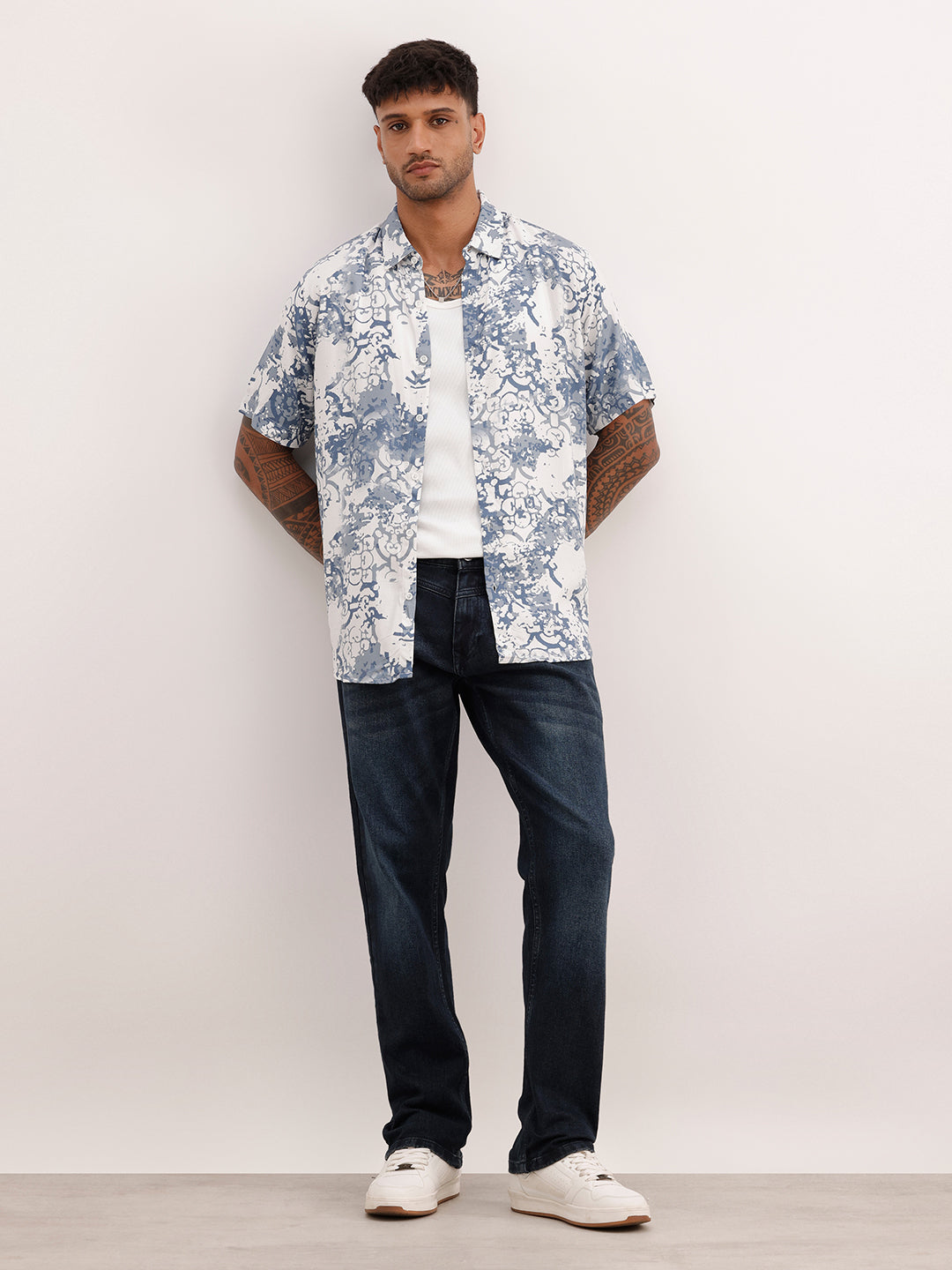 Slim Fit AOP Half Sleeve Shirt | White | WSH02HSSL0165S