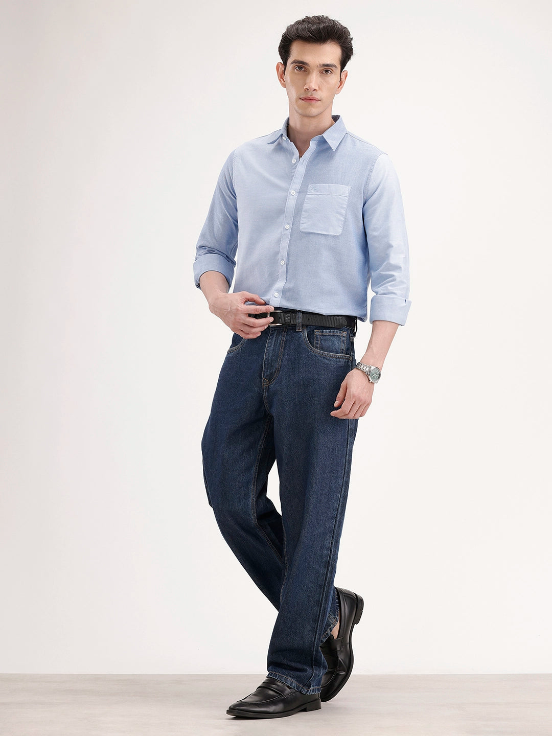 Slim Fit Pannel Printed Shirt | Light Blue