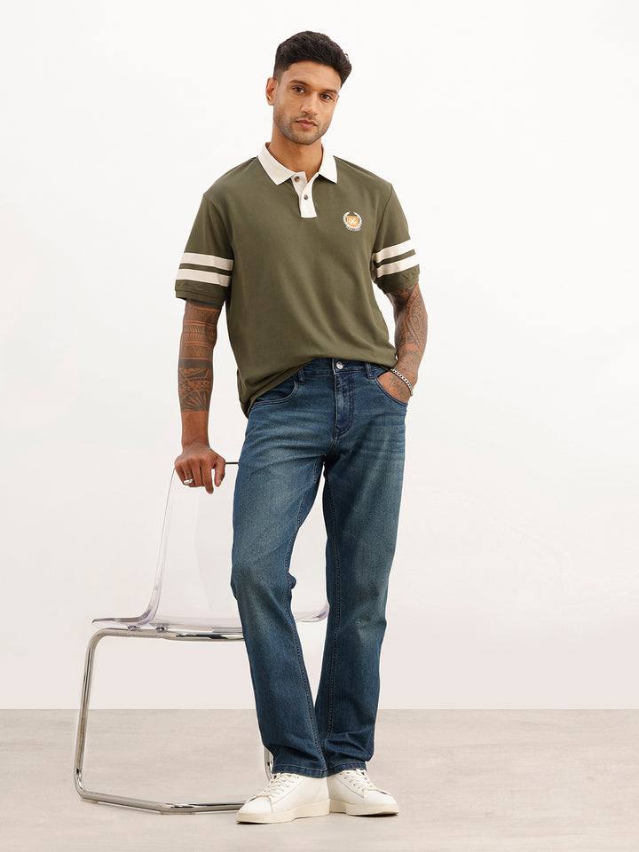 Comfort Fit Contrast Collar Polo T-Shirt | Olive