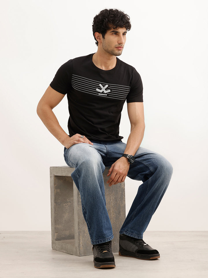 Slim Fit Placement Printed T-Shirt | Black
