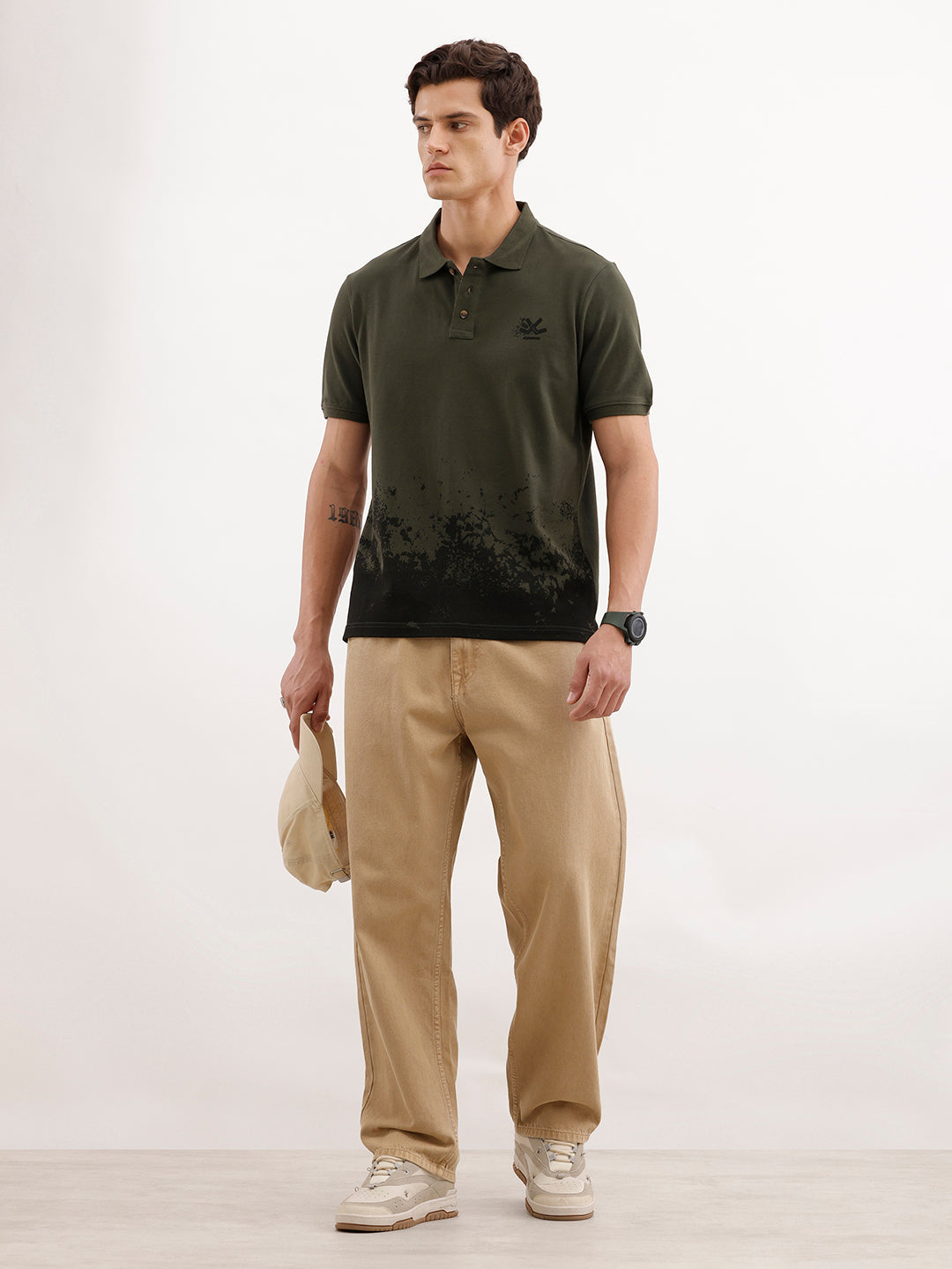 Slim Fit Placement Printed Polo T-Shirt  | Olive
