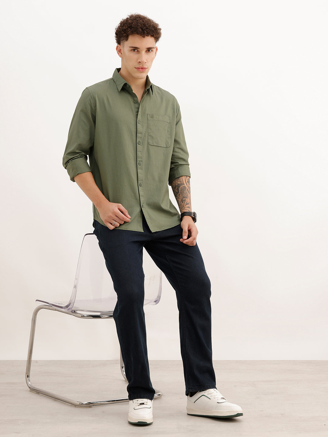 Solid Regular Fit Full Sleeve Shirt | Light Green | WWSH0855MAZ