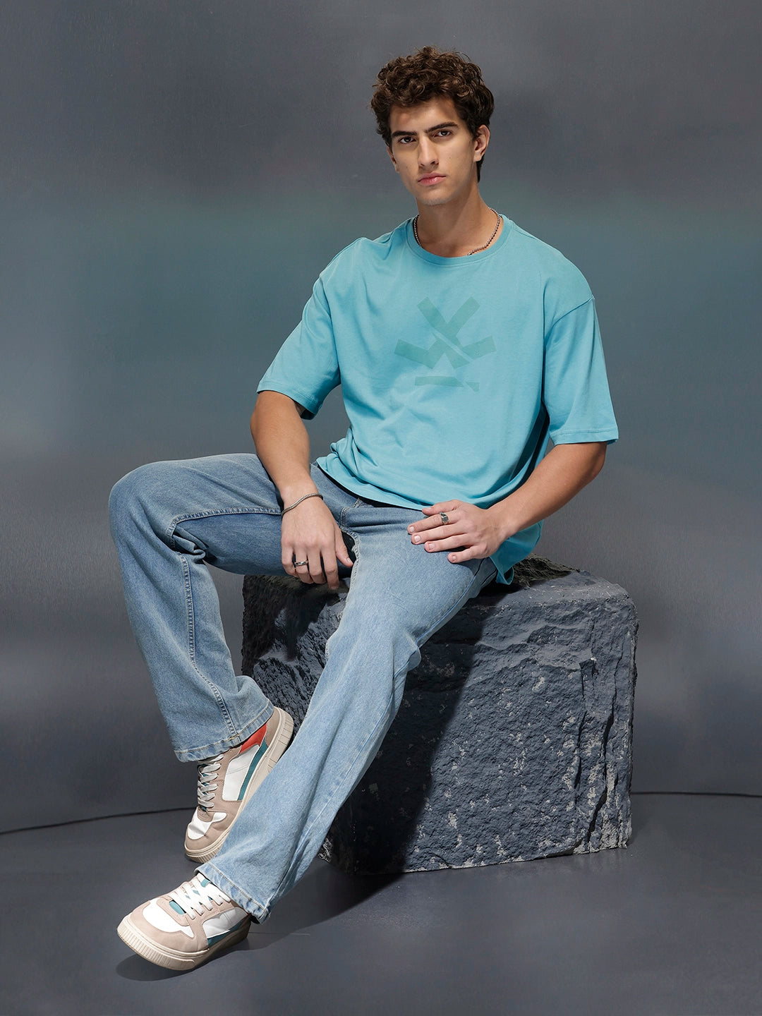 Wrogn Branded Oversized Casual Tee |  Teal