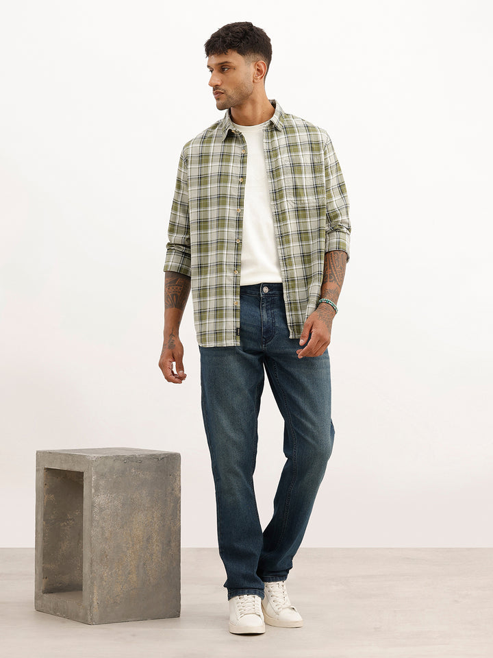 Slim Fit Checkered Full Sleeve Shirt | Green