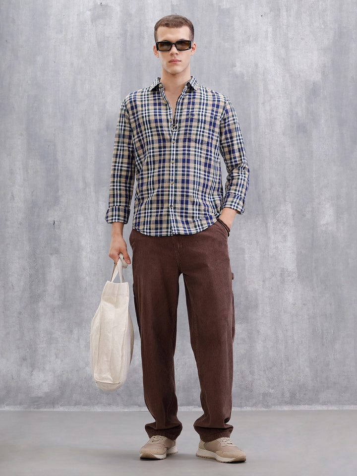 Pure Cotton Checkered Shirt  | Khaki