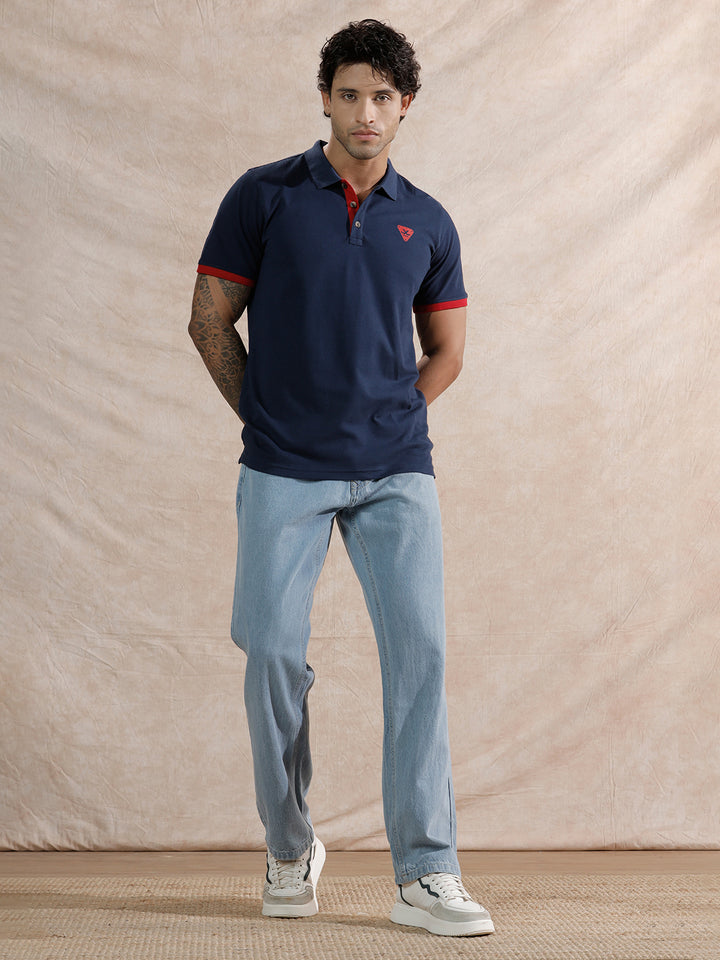 Solid Slim Fit Polo T-Shirt  | Navy Blue