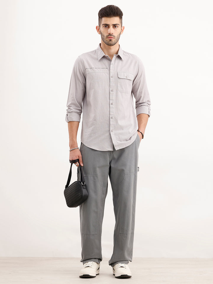 Slim Fit Panel Printed Shirt | Grey