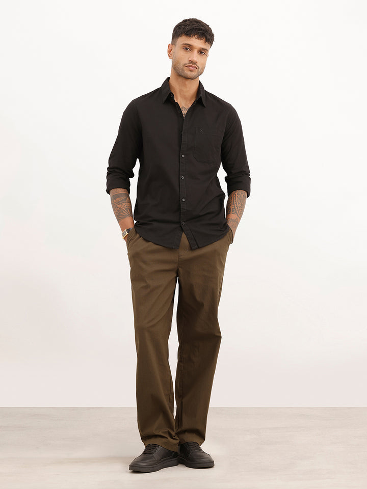 Solid Regular Fit Full Sleeve Shirt | Black