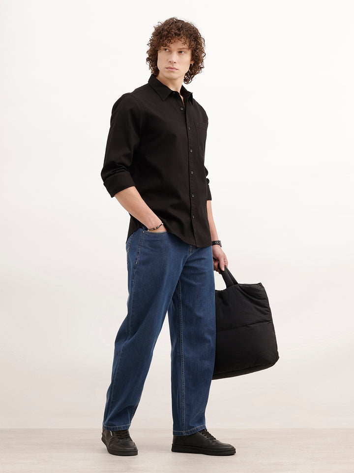 Solid Slim Fit Textured Shirt | Black