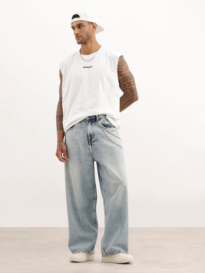 Solid Cut Off Sleeves T-Shirt | White