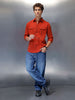 men's casual slim fit double pocket shirt | Rust
