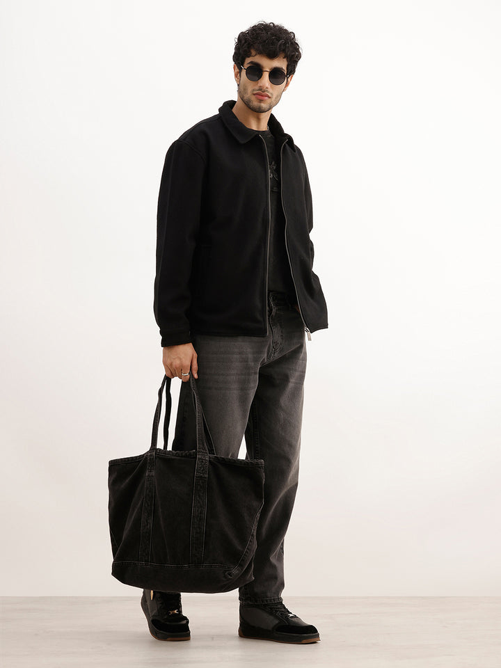 Solid Comfort Fit Zipper Jacket | Black
