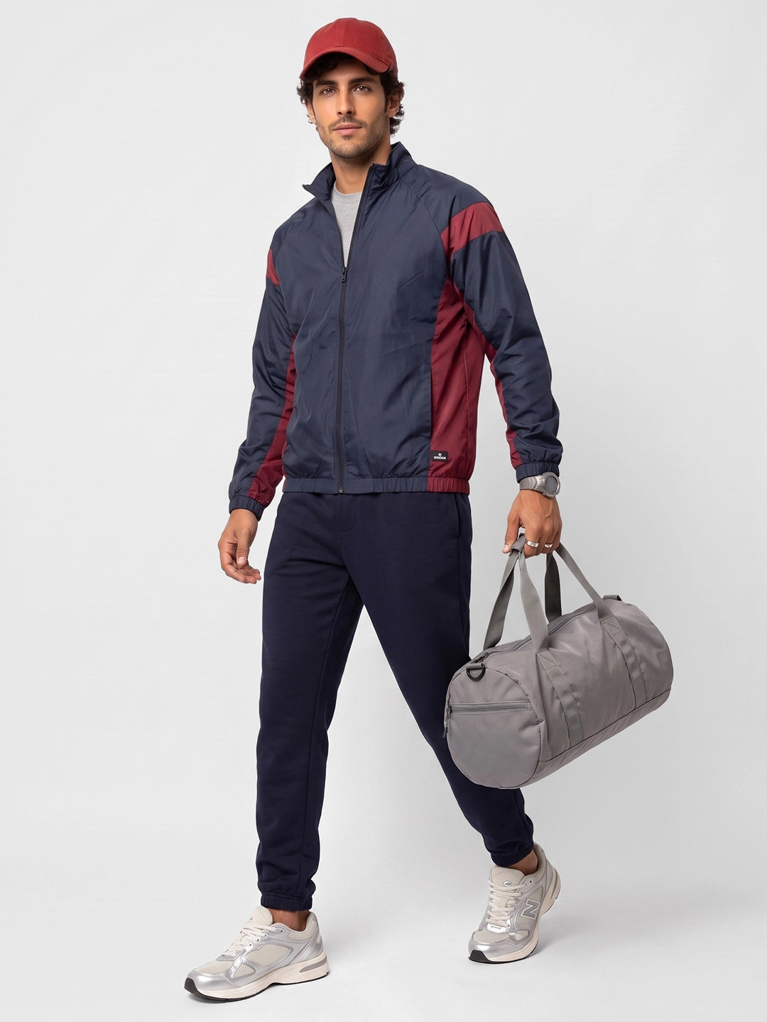Contrast Side Pannel Zipper Jacket | Navy Blue