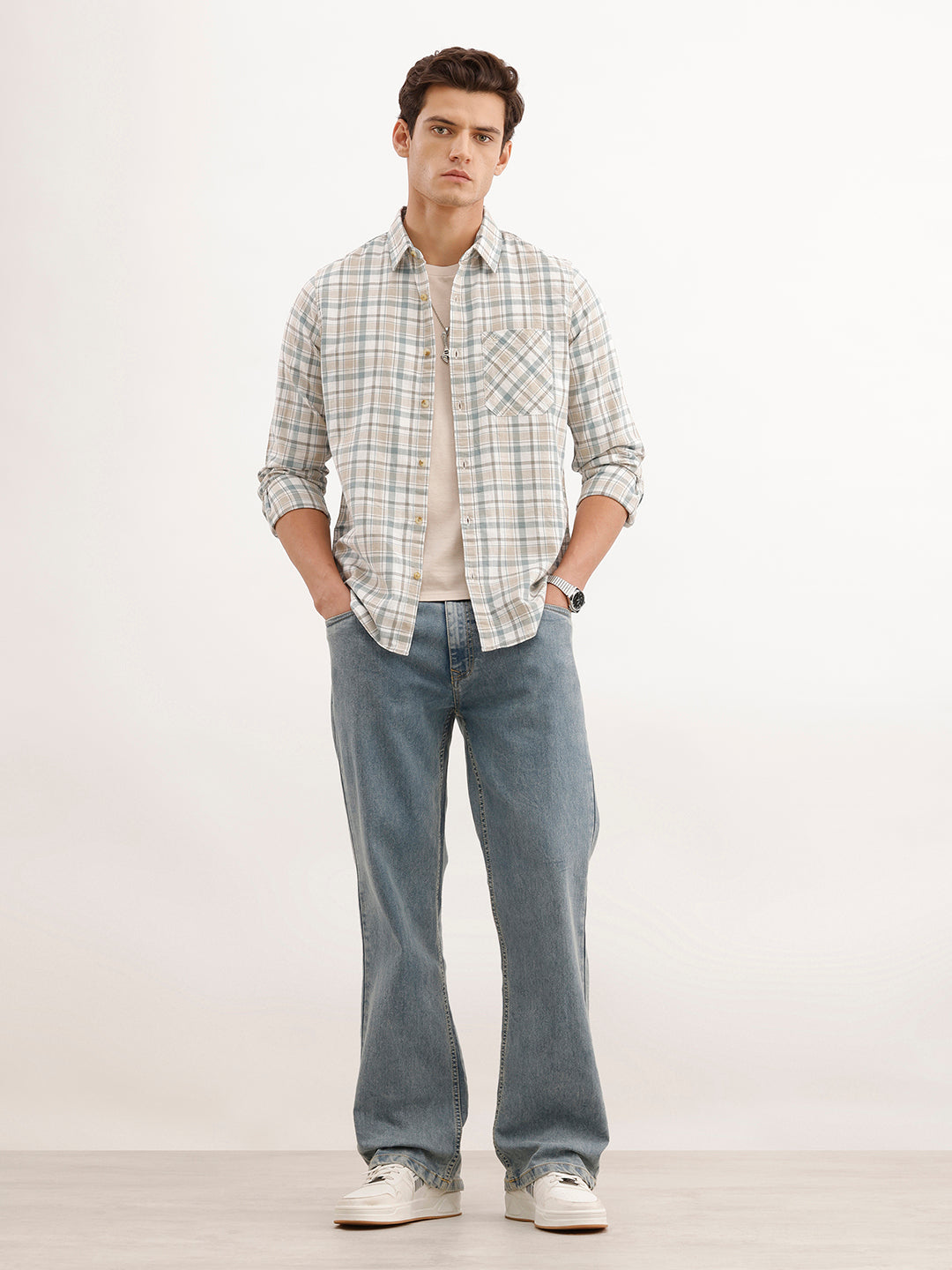 Regular Fit Checkered Shirt  | Teal