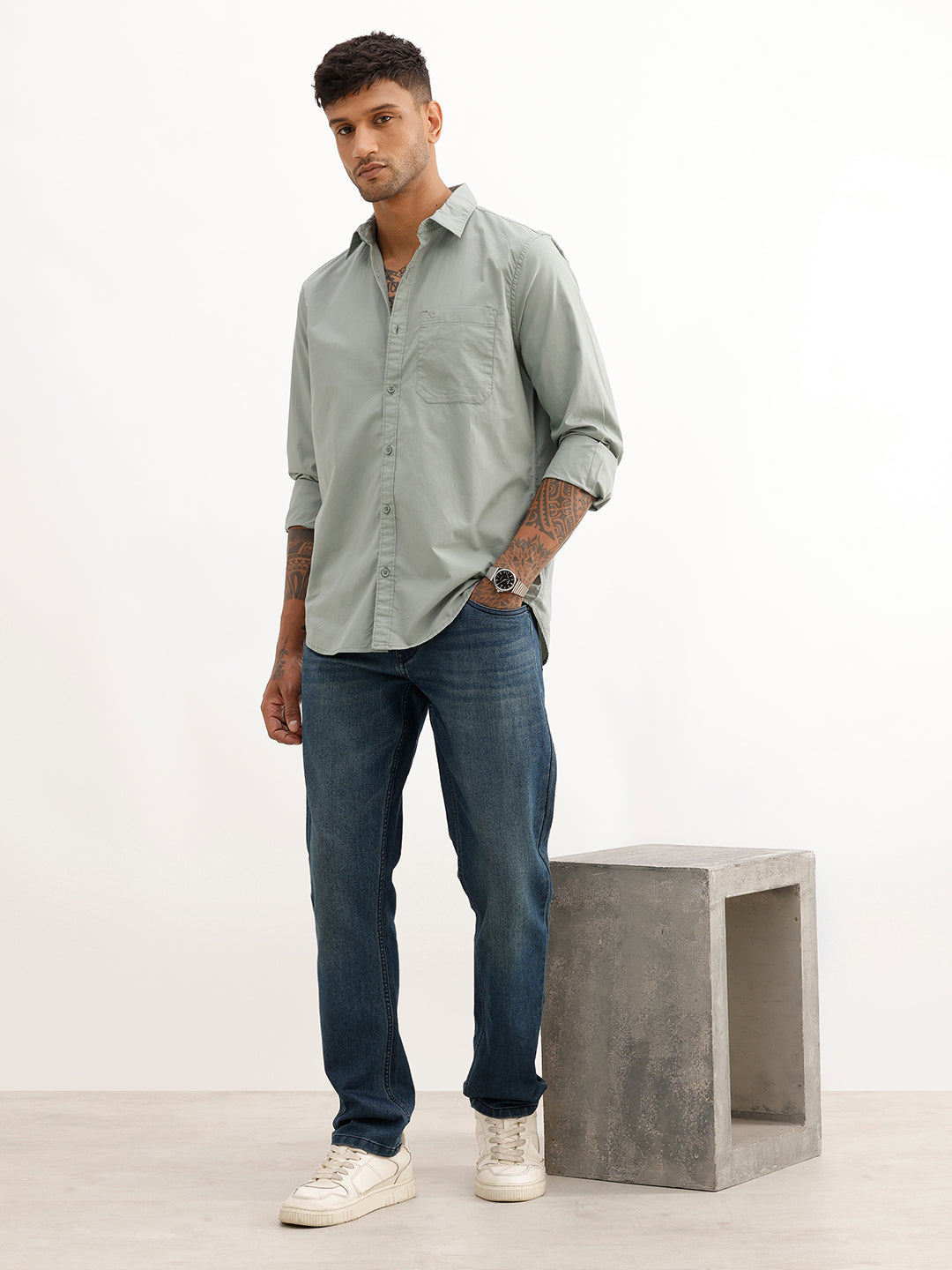 Solid Regular Fit Full Sleeve Shirt | Light Green