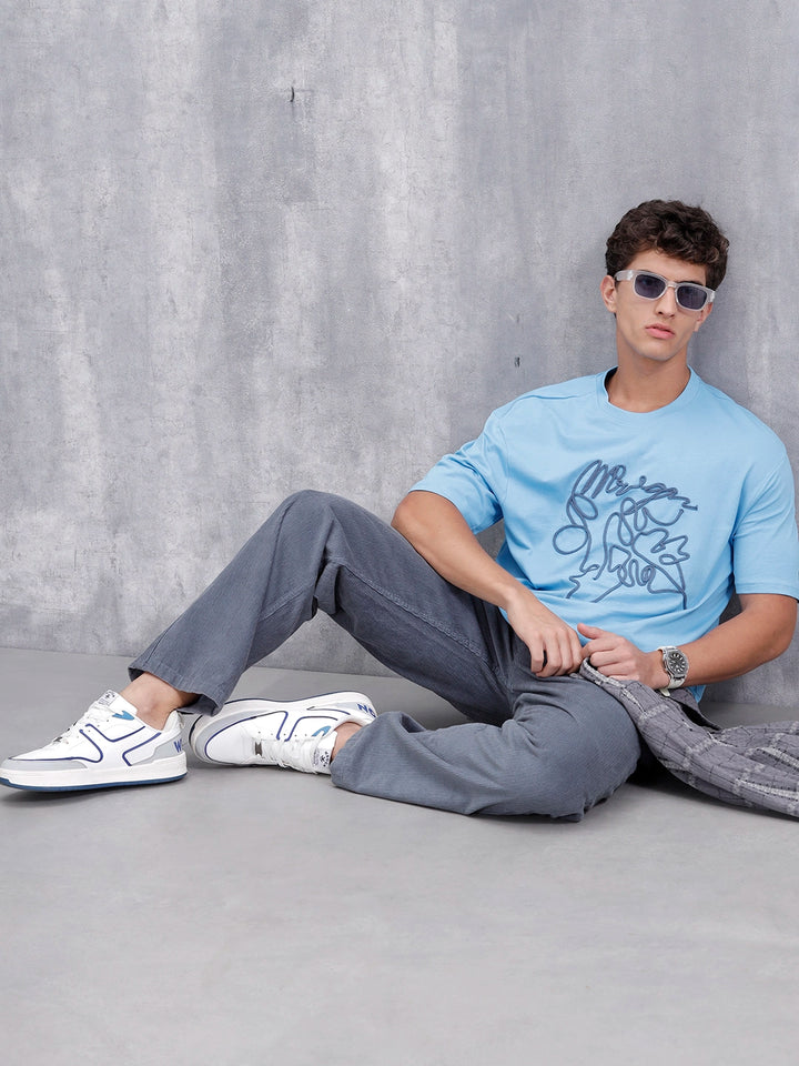 Casual Men Oversized Fit Tee With Cord Detailing | Blue