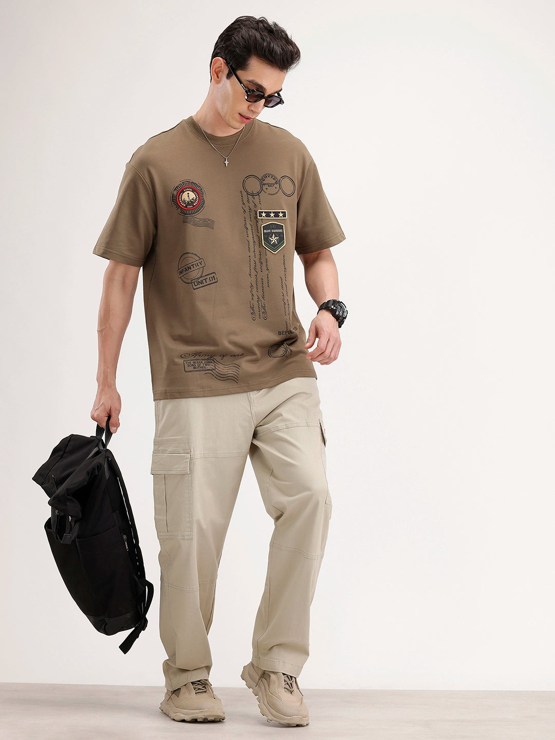 Oversized Placement Printed T-Shirt | Olive