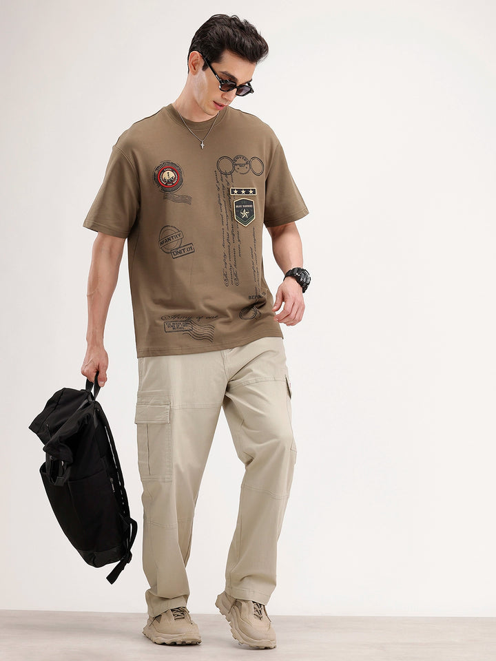 Oversized Placement Printed T-Shirt | Olive