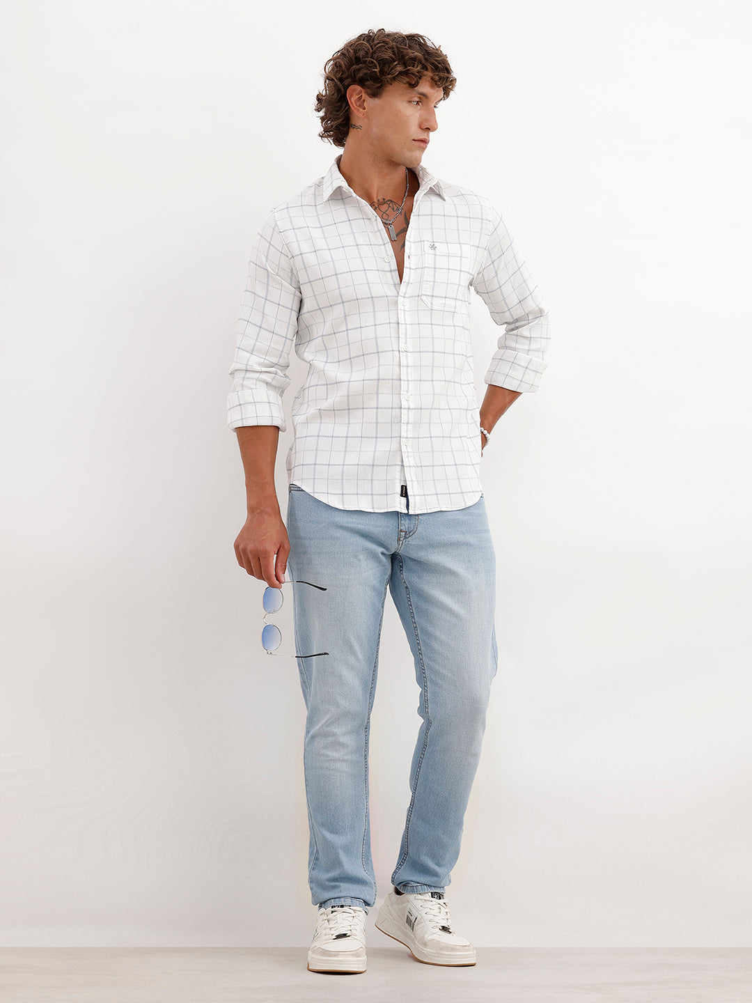 Textured Regular Fit Full Sleeve Shirt | White
