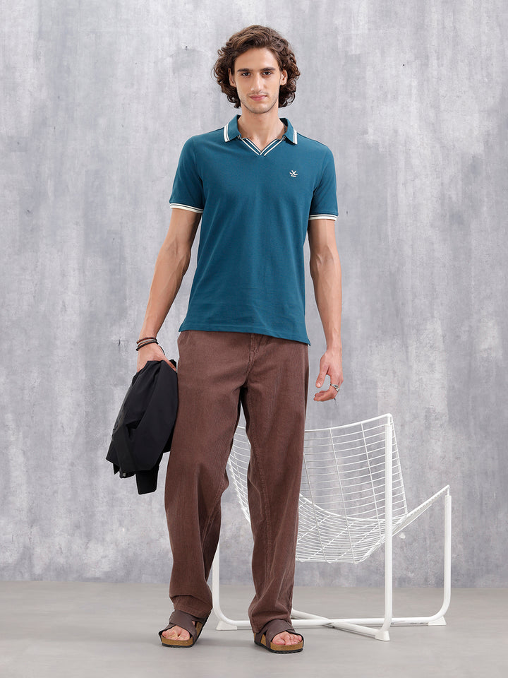 Contrast Tipped Johnny Collar Slim Fit Polo | Teal