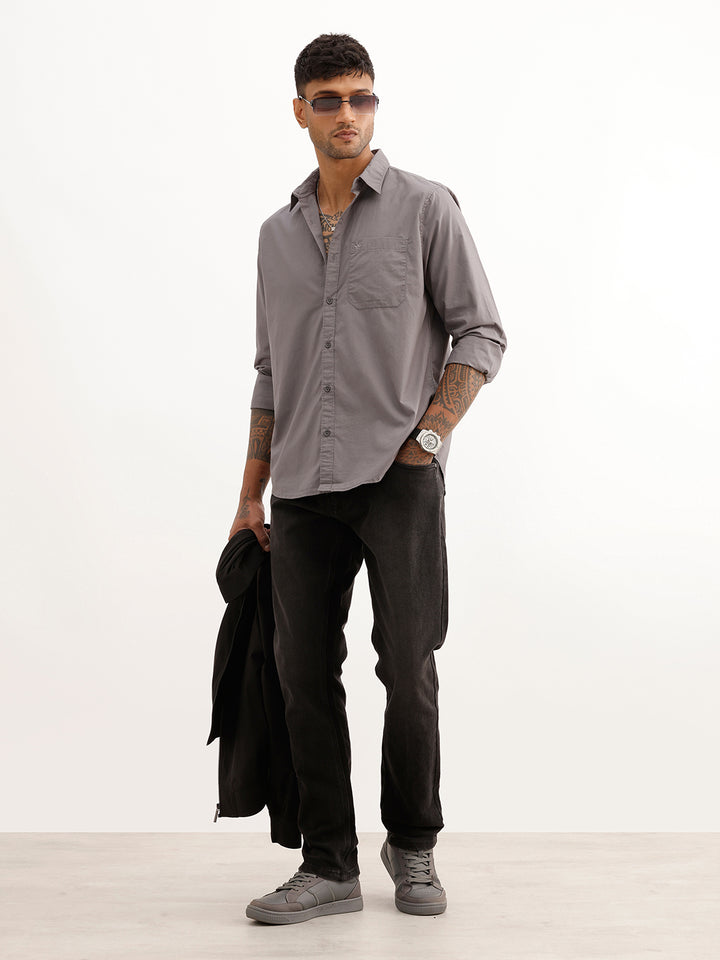 Solid Slim Fit Full Sleeve Shirt | Grey