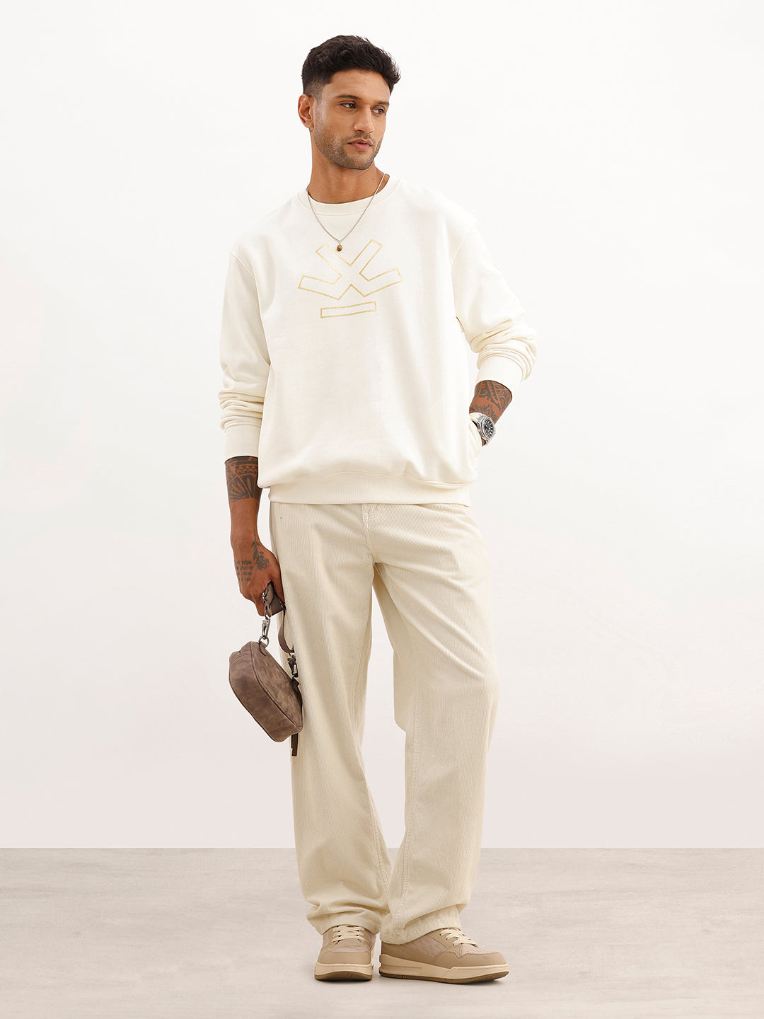 Comfort Fit Foil Printed Sweatshirt | Off White